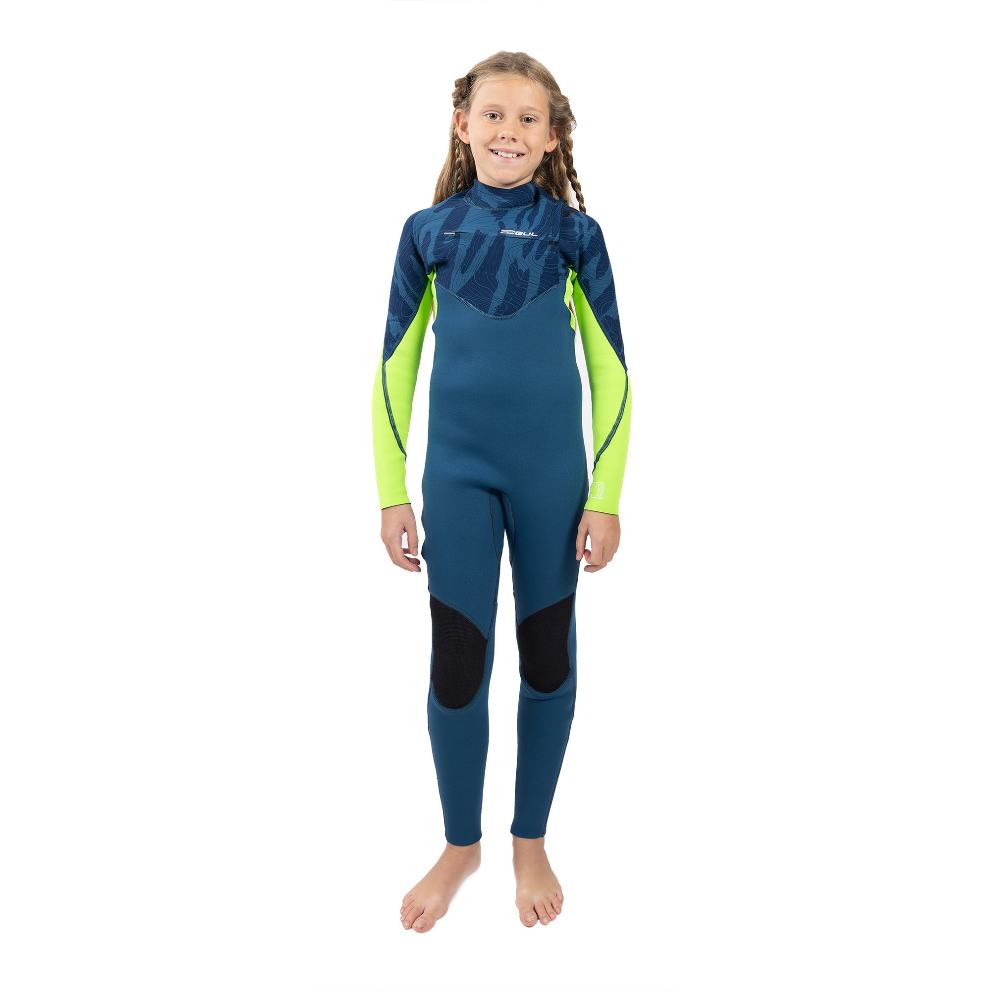 2025 Gul Junior Response Echo 3/2mm Borst Ritssluiting Wetsuit RE1329/C2 - Navy / Sulphur